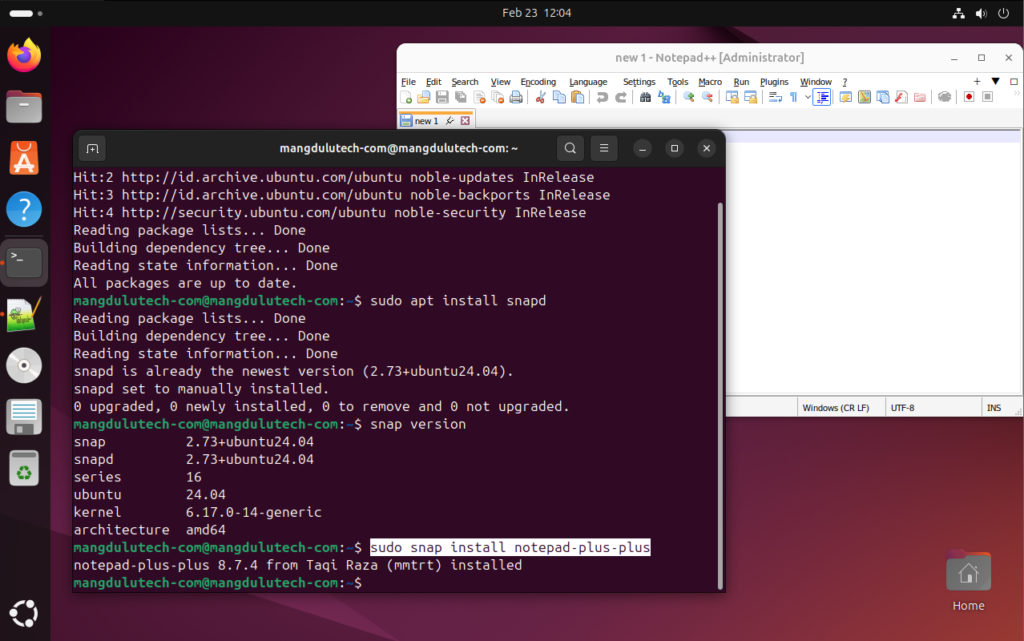 Install Notepad++ via Snap and Downloading
